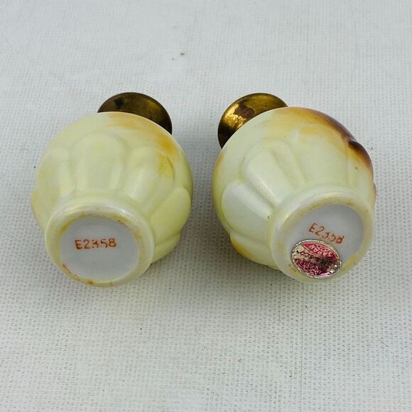 Vtg Enesco Fruit Pattern Salt Pepper Set & Holder Gold Trim Hand Painted E2358 - Picture 7 of 9